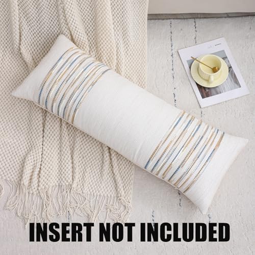 Boho Lumbar Throw Pillow Cover 14x36 Yellow Blue - Image 4