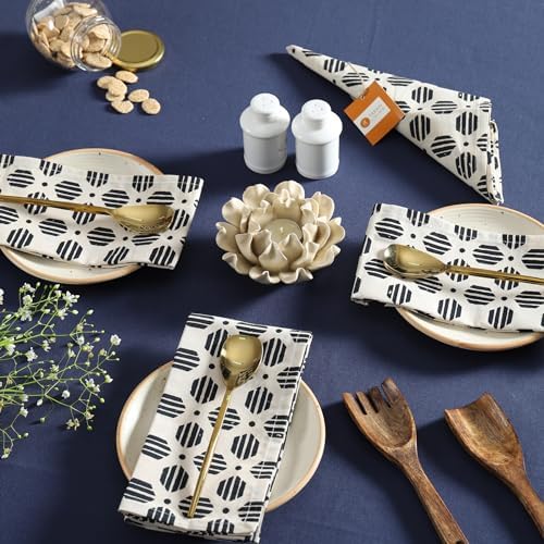 TARAN LIVING Cotton Cloth Napkins Natural Reusable Fall Dinner Napkins Reusable Machine Washable Fabric for Events, Gift, Home Decor - Black & Off White,18x18 Inches - (Pack of 12) - Image 3