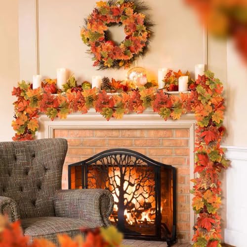 4Pcs, Fall Leaves Garland, Fall Artificial Maple Decorations for Home Porch Mantle Bedroom Kitchen, Indoor and Outdoor, Autumn, Thanksgiving Halloween Decor, 5.74Ft Each, Total 23ft - Image 6