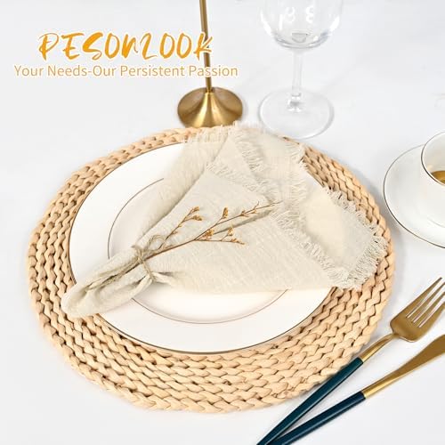 Pesonlook 60 Pcs Natural Cotton Linen Napkins with Fringe, 16x16 Inches - Image 5