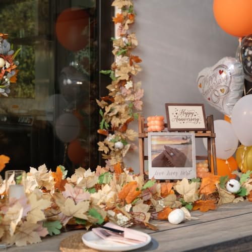 CQURE 8 Pack Fall Leaf Garland with Lights, Total 47.2Ft Artificial Fall Maple Leaves Autumn Vines Garland with LED Lights Thanksgiving Decor for Home Fireplace Party - Image 4