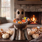 13.4 Inch Metal Halloween Ghost Candy Bowl Holder Standing Vintage - Image 6
