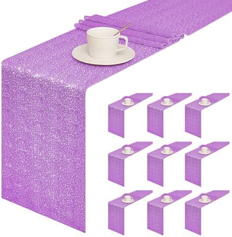 Sugargirl 10 Packs 12 x 72 inches Sequin Table Runner, Glitter Lavender Table Runner for Birthday Party Supplies Wedding Holiday Celebration Event Decorations by Sugargirl