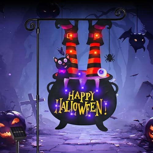 Halloween Lighted Garden Flag, Witch Feet Yard Decor, 12x18 in by FLAGMESAGE