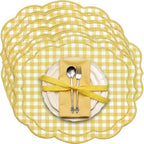 Breling 6 Set Gingham Placemat 17" x 13" Cotton Linen Placemat, Yellow by Breling