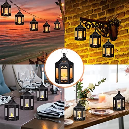 Hortsun 20 Pcs Mini Vintage Lanterns Decorative with LED Candle,Black - Image 6