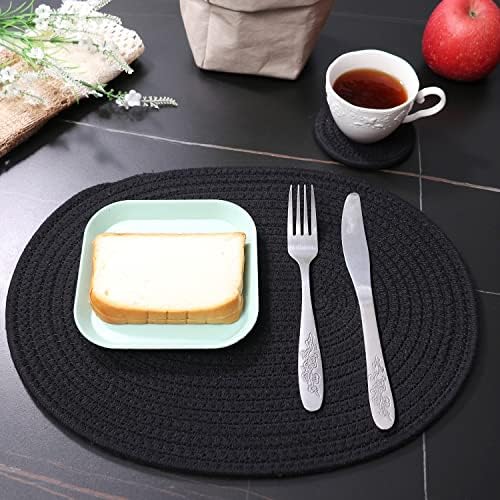Braided Placemats Set of 6, Cotton Fabric Oval Table Mats Non Slip Washable 16 * 12 inch Oval Place Mats, 6 Pack Black Cotton Rope Woven Placemats for Wedding Birthday Baby Shower Party Decoration - Image 4