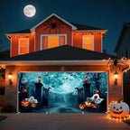 Halloween Garage Door Cover 7x16ft Full Moon Spooky Gate Garage Door Halloween Decorations Banner for 2 Car Ghost Graveyard Scary Hallows' Eve Banners for Outdoor Party Supplies - Image 4