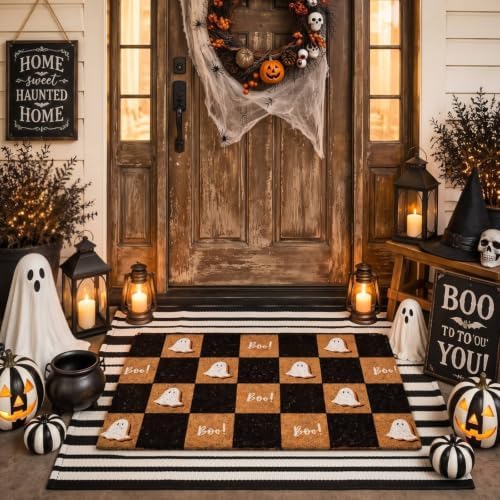 Moucuny 2 Coir Outdoor Mat,Non Slip, 24'' X 35'',16'' X 28'', Checkered Ghost by Moucuny