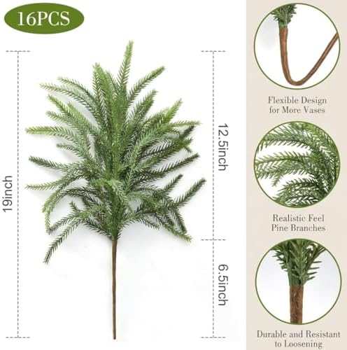 16 Pcs Norfolk Pine Stems, 19" Real Touch Norfolk Pine Branches - Image 5