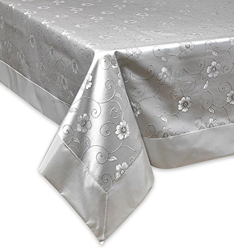 Elegant Embroidered Flower Design Tablecloths - 70" Round - In White - Image 3