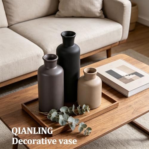 Ceramic Vase Set of 3 - Modern Neutral Vases for Home Decor Rustic Farmhouse Decor Pampas Vase for Table Mantel Entryway Shelf Living Room Kitchen Bathroom - Image 7