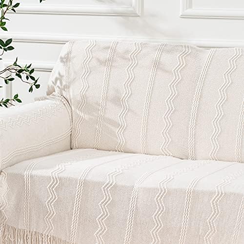 BATTILO HOME Cream Throw Blanket for Couch, Bedroom Decor Boho Throw Blanket, Decorative White Blanket Throw for Sofa Living Room, 50"x60" - Image 6
