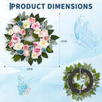 Garvee 20 Inch Spring Wreaths for Front Door, Artificial Pink Rose Wreath - Image 5