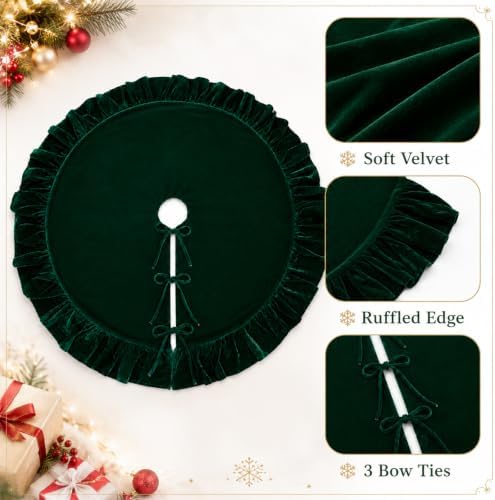 Velvet Christmas Tree Skirt Navy Blue 60 inch Ruffled Holiday Tree Skirt for Rustic Xmas Tree Decoration - Image 6