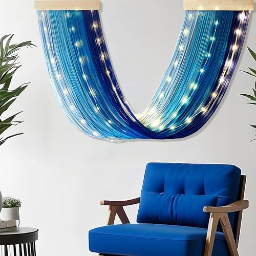 Macrame Fairy Lights Battery Operated with Remote & Timer, Blue Gradient - Image 5