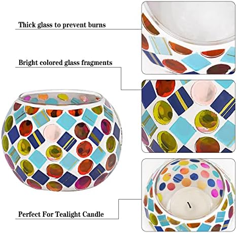 6pcs Votive Candle Holders, Mosaic Tealight Holder Stained Glass Tea Light, Colorful Handmade Candle Jars Aromatherapy Candle Lamp for Christmas, Wedding, Birthday Table Centerpiece Decor - Image 6
