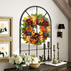 24 Inch Artificial Fall Wreaths for Front Door with Hydrangea Peony Pumpkin - Image 6