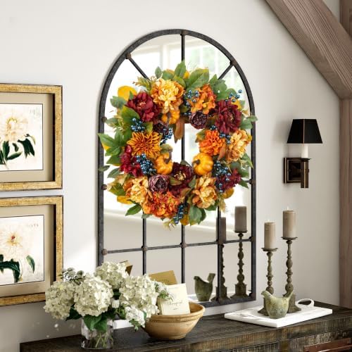 24 Inch Artificial Fall Wreaths for Front Door with Hydrangea Peony Pumpkin - Image 6