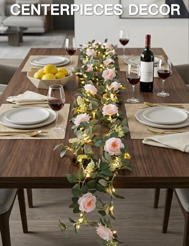 suddus 60LED Garland with Pink Camellia Lights Battery Operated Clear Wire - Image 5
