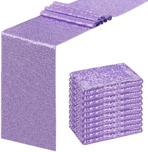 Sequin Table Runners 10 Pieces Light Purple Table Runners 12x72 Inch Glitter Dining Table Cover for Party Wedding Birthday Reception Banquet Decoration Spring Party Chair Sashes by SoarDream