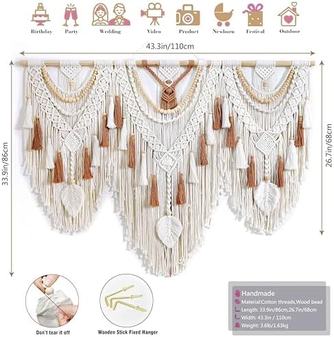 Large Macrame Wall Hanging Boho Woven Tapestry Chic Home Art Wall Decor - Image 3