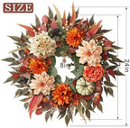 24"Artificial Silk Hydrangea Flower Dahlia Fall Wreath for Front Door Decor - Image 6