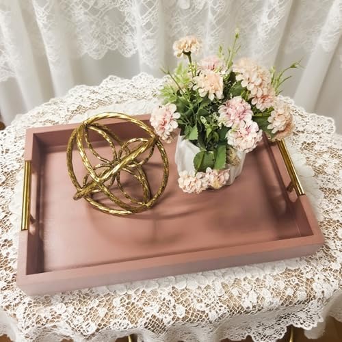 Wooden Decorative Coffee Table Tray, 16" Serving Tray with Gold Handles for Ottoman, Living Room, Perfume, Vanity Dresser Organizer (Mocha) - Image 2
