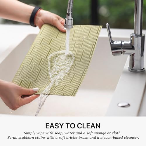 LEXMORE Placemats Set of 12 Vinyl/Plastic Woven Place Mats for Kitchen Table Indoor/Outdoor Washable Placemat Wipeable Dining Table Mats(Pea Green) - Image 4