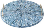 PEMAR Mother of Pearl Decorative Tray, 13" Round Versatile Display and Serving Tray with Gold Handles, Vanity/Perfume/Trinket Catchall for Dresser, Bathroom, Vanity Table (Blue Starburst) by PEMAR