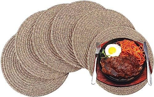 6 Pack Round Woven Placemats,13.8 inch Plate Chargers Mixed Brown Thick Place Mats Cotton Rope Braided Tablemats Rattan Mats for Christmas Table Decoration - Image 4
