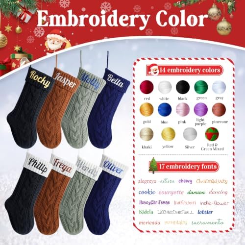 Personalized Christmas Stockings,Custom Embroidered Name & Monogram Knit Stockings for Kids,Family,Black Brown Cable Knit 18" Christmas Stocking for Fireplace Holiday Decor Gifts(9 Pack) - Image 5