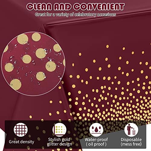 Tegeme 12 Pcs Maroon, Gold Plastic Tablecloths Burgundy Table Cloths Party - Image 2