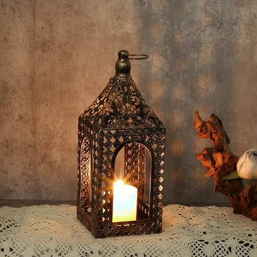 Moroccan Lantern Lamp Decorative Candle Holders for Ramadan Decorations, Hanging, Outdoor Patio or Porch, Indoor Home Decor (Bronze10.2inch) - Image 2