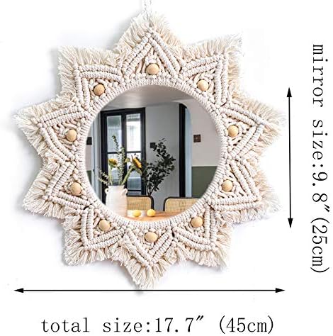 TENEWEE Boho Wall Decor White Macrame Round Hanging Mirror for Entryway - Image 4