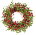 24" Christmas Wreaths for Front Door with Norfolk Pine Xmas Needle Red Berry for Winter Holiday Window Porch Wall Indoors Outdoor by Unknown