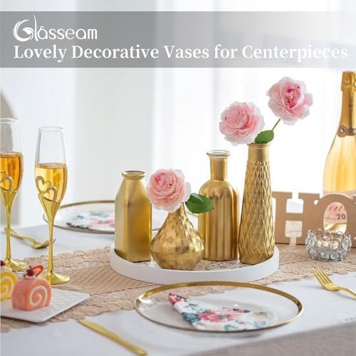 Glasseam Gold Glass Vase, 8pcs Cylindrical Home Decor, Antique Art Deco Style, Holds Water, Gold Electroplating Finish, Living Room Kitchen Bathroom Bedroom Decor, Table Centerpieces - Image 4