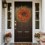 26" Large Artificial Eucalyptus Silk Flower Wreath for Outdoor(Fall Orange) - Image 5