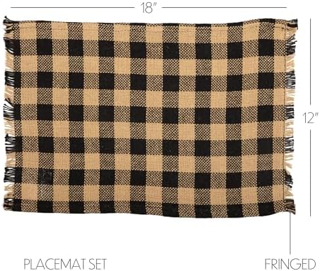 VHC Brands, Burlap Black Check, Cotton, 12x18, Fringed, Placemat, Set of 6, Black, 12 Pack - Image 4