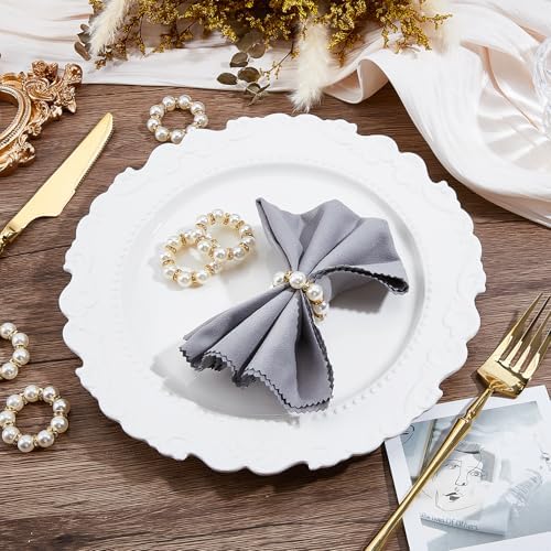 Peacoblue 120Pcs Gold Napkin Rings Imitation Pearl Ring Napkin Holder for Table Decor Settings, Vintage Napkin Ring for Wedding Christmas Thanksgiving Day Party - Image 4