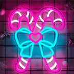 Pink Candy Canes Neon Sign Candy Christmas Neon Sign for Wall Decor Pink Christmas Decor Led Sign with Bow Xmas Neon Light Up Signs for Window Bedroom Holiday Xmas Party Home Decoration Gift Winter - Image 2