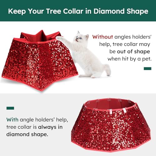 HarcoHome Sequin Christmas Tree Collar, Sparking 26" D Foldable Dazzling Handcrafed Christmas Tree Ring for Christmas Decoration (Red Sequins, Diamond) - Image 4