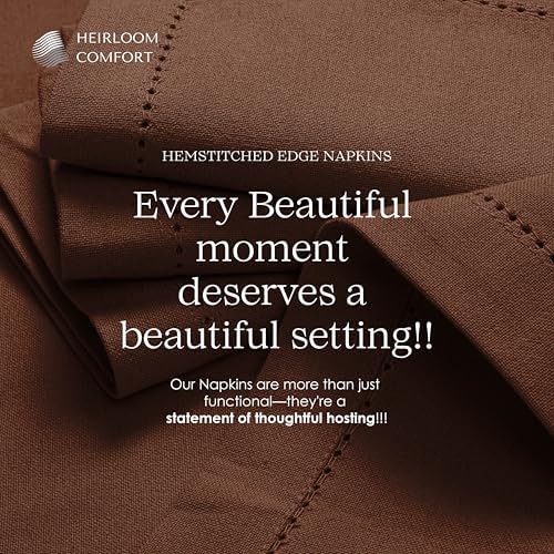 Brown Cloth Dinner Napkins 18x18 Inch - 12 Pack - Soft, Absorbent, Durable, Reusable, Washable - 100% Cotton with Hemstitch Mitered Edges - Ideal for Farmhouse Décor, Fall, Weddings - Image 7