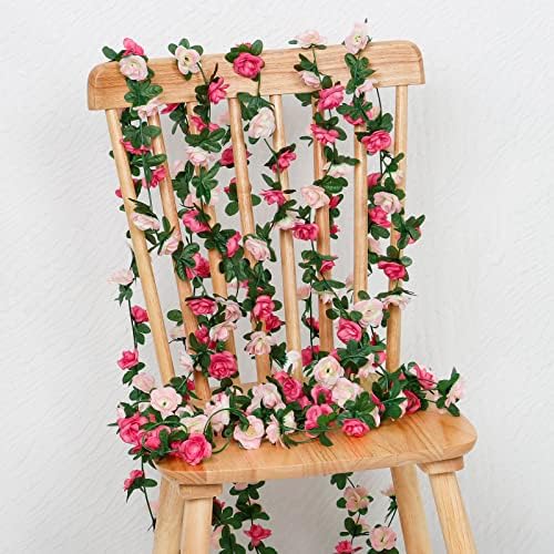 18 Pack 144 FT Artificial Flower Garland Fake Pink Roses Vines Silk Flowers - Image 5