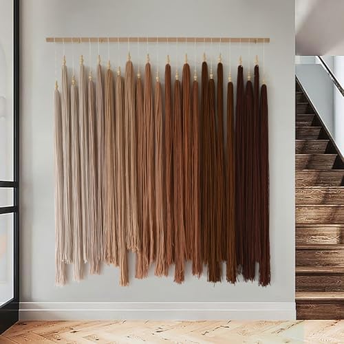 Macrame Wall Hanging Large Yarn Fiber Art Handmade Beaded Tassel 39"W*45"L - Image 4