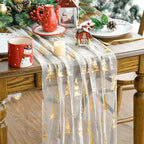 Artoid Mode 6PCS Beige Gold Christmas Tree Gauze Table Runner 120 Inch 10FT, Glitter Metallic Foil Seasonal Sheer Dining Holiday Table Decor for Home Party by ArtoidMode