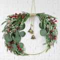 Christmas Wreath Decoration Norfolk Pine Wreath for Front Door 13.8" Artificial Pine Greenery Decor with Pinecones Red Berries Eucalyptus Leaves Bells for Xmas Winter Holiday Party Home Walls Decor by Kuabiz