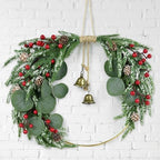 Christmas Wreath Decoration Norfolk Pine Wreath for Front Door 13.8" Artificial Pine Greenery Decor with Pinecones Red Berries Eucalyptus Leaves Bells for Xmas Winter Holiday Party Home Walls Decor by Kuabiz