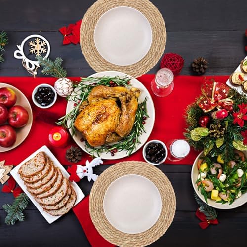 Round Woven Placemats Set of 12，13.8 Inch Natural Rattan Placemats Hand-Woven Water Hyacinth Placemat Farmhouse Rustic Braided Boho Wicker Table Mats for Dining Table Wedding Home (13.8 Inch) - Image 5