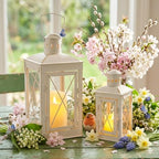 TRIROCKS Set of 2 Decorative Candle Lantern 12'' & 8'' High Metal Candle Holder Hanging Lantern Perfect for Home Decor Patio Living Room Parties Events Tabletop Indoors Outdoors (White) - Image 4